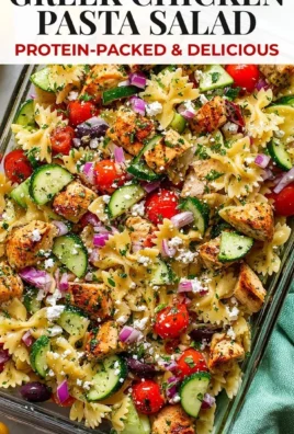 Delicious Homemade Greek Chicken Pasta Salad served in a bowl