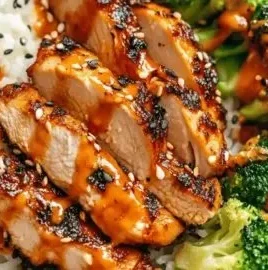 Delicious sticky chicken bowls garnished with vegetables for a healthy dinner