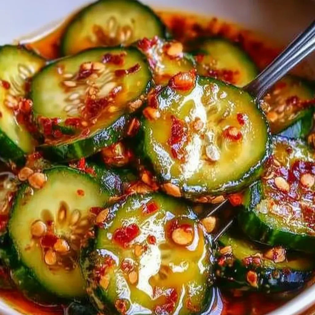 Delicious Korean cucumber salad served in a bowl with fresh vegetables