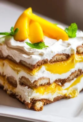 Mango Tiramisu dessert topped with fresh mango slices and cocoa powder