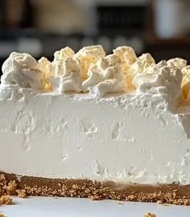 No-Bake Marshmallow Whip Cheesecake served on a decorative plate
