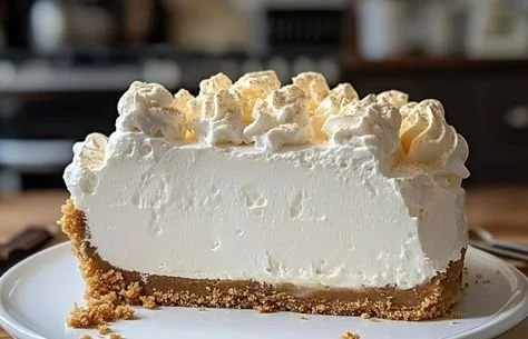 No-Bake Marshmallow Whip Cheesecake served on a decorative plate