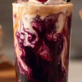 A refreshing Midnight Malibu Dirty Soda in a glass with ice and citrus slices.