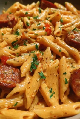 One-Pot Creamy Spicy Cajun Sausage Pasta in a bowl with herbs and spices