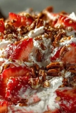 A colorful bowl of Strawberry Crackle Salad with fresh strawberries and crunchy toppings.