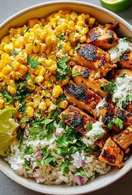 Delicious street corn chicken rice bowl topped with fresh ingredients.