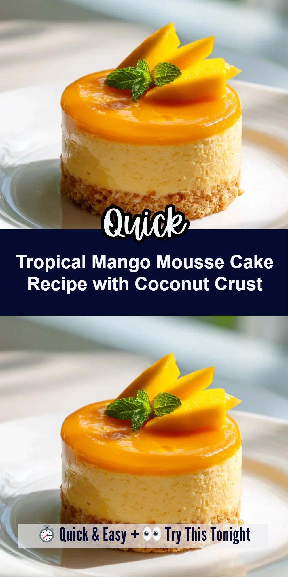 Tropical Mango Mousse Cake Recipe with Coconut Crust
