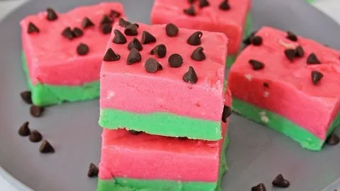 Delicious homemade watermelon fudge on a plate