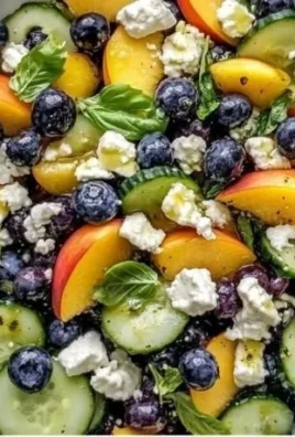 Blueberry Peach Feta Salad with fresh fruits and feta cheese