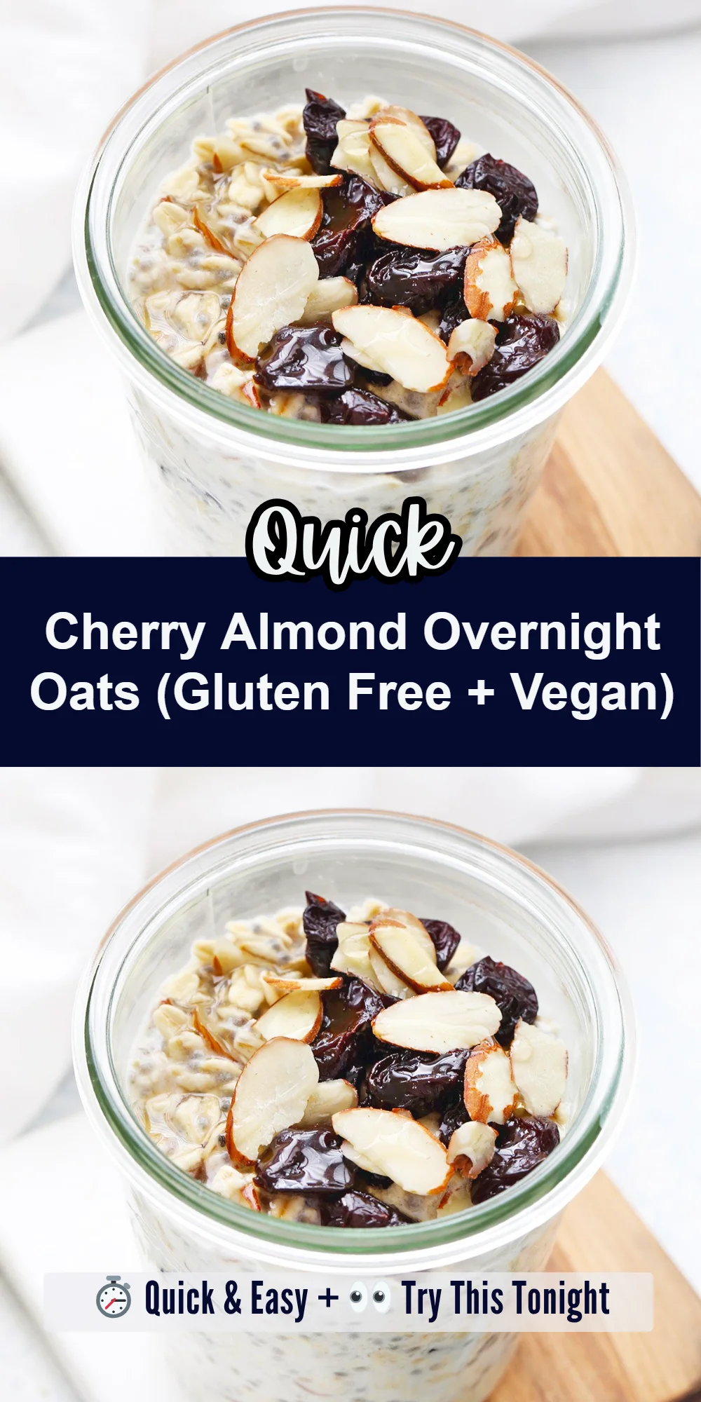 Cherry Almond Overnight Oats (Gluten Free + Vegan)