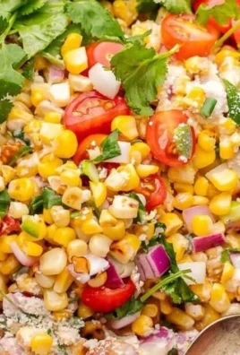Creamy elote corn salad with corn, chili, and cheese in a bowl
