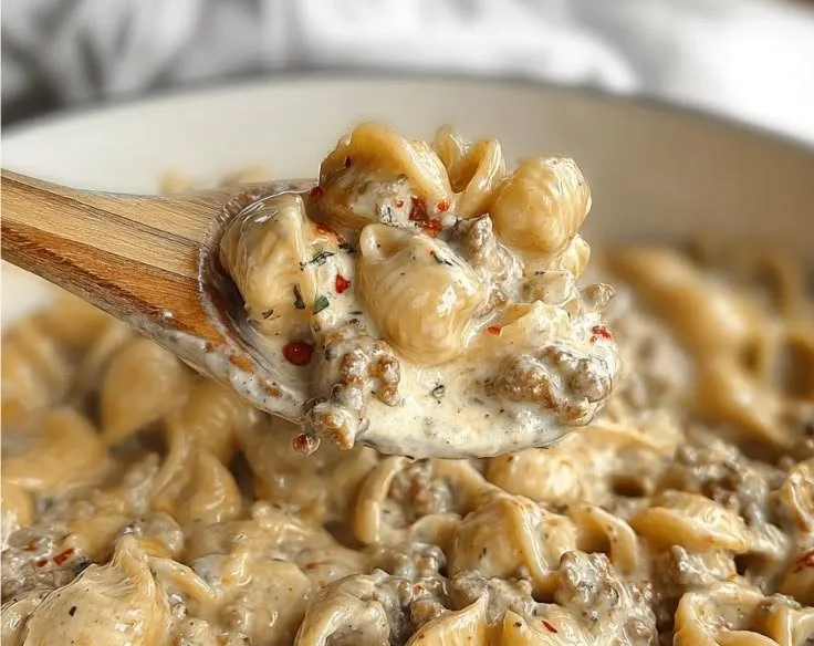 Delicious creamy Italian sausage pasta served in a bowl with herbs.