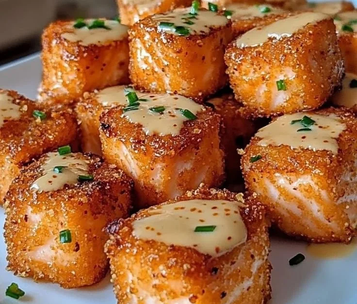 Crispy Bang Bang Salmon Bites served on a plate