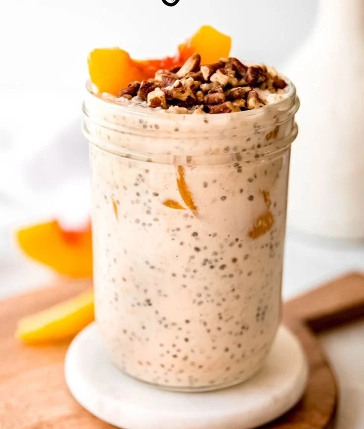 High Protein Peach Overnight Oats