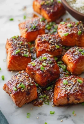 Delicious honey garlic salmon bites served on a plate