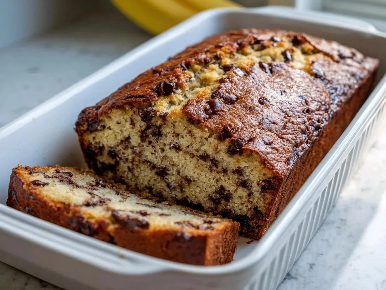 Slices of chocolate banana bread made with Greek yogurt
