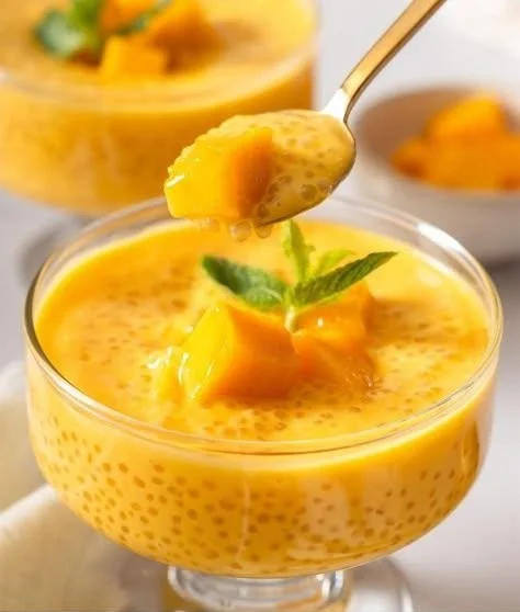 Delicious Mango Sago dessert featuring mango puree and sago pearls