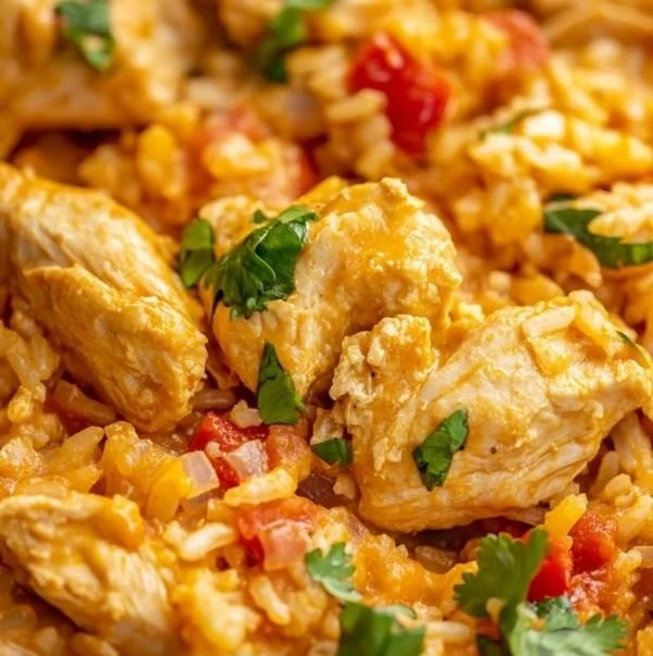 One Pot Queso Chicken and Rice