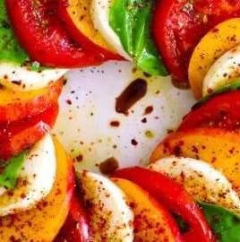 Delicious Peach Caprese Salad with fresh mozzarella and basil