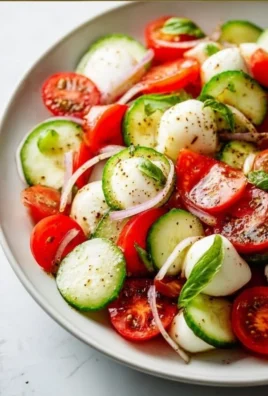 Quick Cucumber Caprese Salad with fresh cucumbers, tomatoes, and mozzarella.