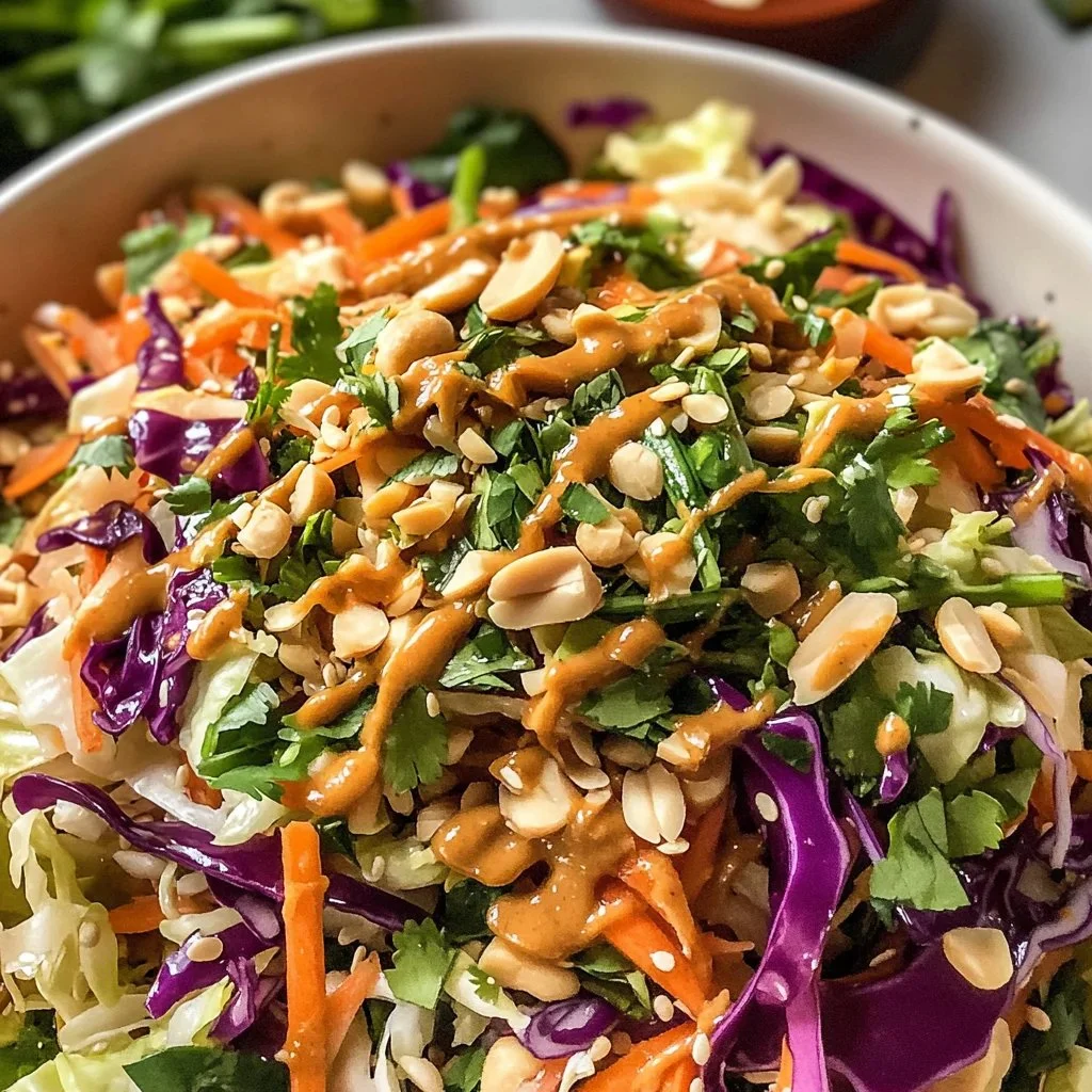 Delicious Thai Crunch Salad with peanut ginger sauce on a plate
