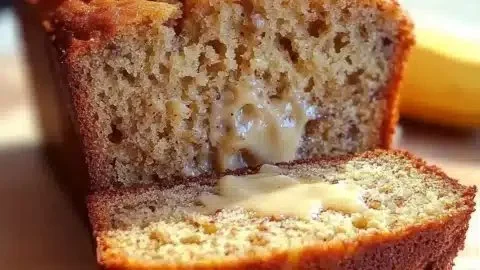 Freshly baked moist banana bread with bananas on a wooden cutting board
