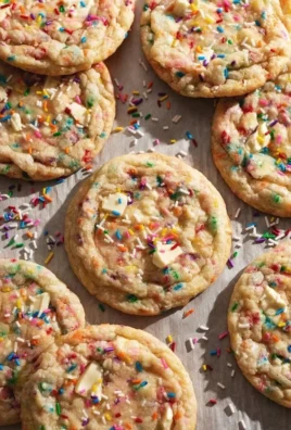 Delicious birthday cake cookies with colorful sprinkles and frosting