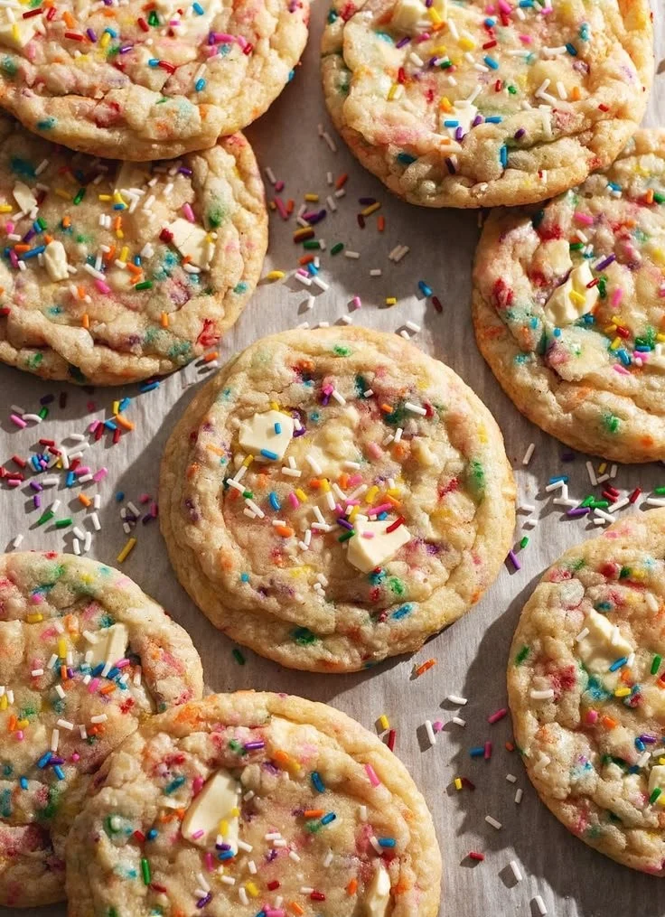 Delicious birthday cake cookies with colorful sprinkles and frosting