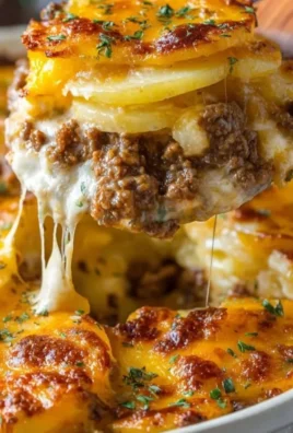 Cheesy Hamburger Potato Casserole in a baking dish ready to serve