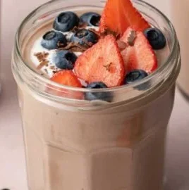 Delicious homemade chocolate protein pudding in a bowl
