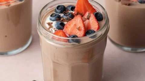 Delicious homemade chocolate protein pudding in a bowl
