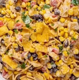Delicious Frito Corn Salad with colorful ingredients and crunchy toppings