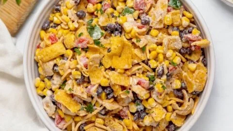 Delicious Frito Corn Salad with colorful ingredients and crunchy toppings