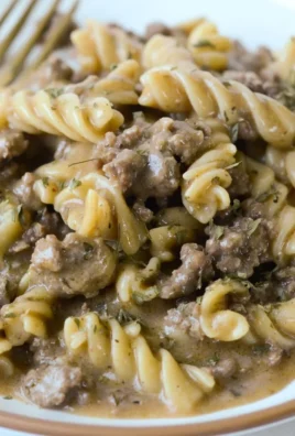 Gluten-Free Beef Stroganoff served with mushrooms and noodles, dairy-free option