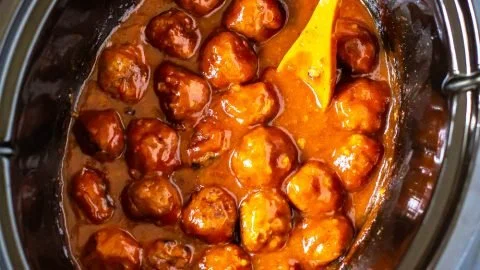 Honey Garlic BBQ Crockpot Meatballs served on a platter