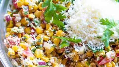 Delicious Mexican street corn salad with fresh ingredients in a bowl