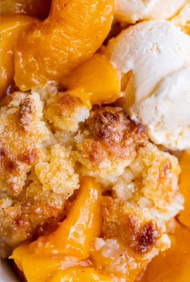 Delicious homemade peach cobbler fresh out of the oven