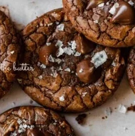 Delicious salted brownie cookies stacked on a plate