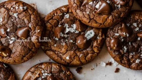 Delicious salted brownie cookies stacked on a plate