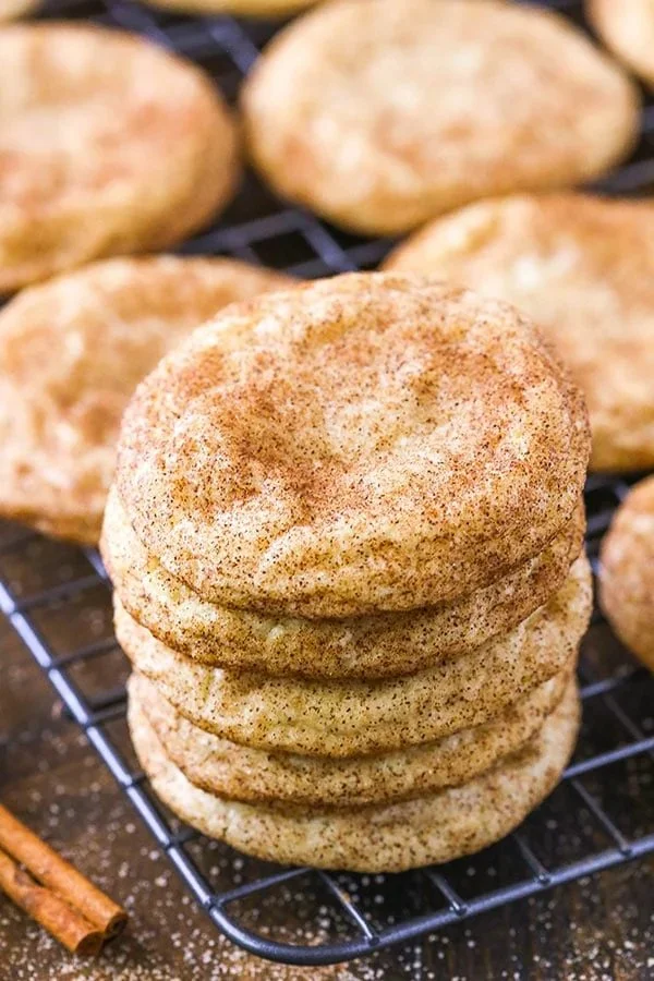 Freshly baked snickerdoodle cookies with cinnamon sugar topping