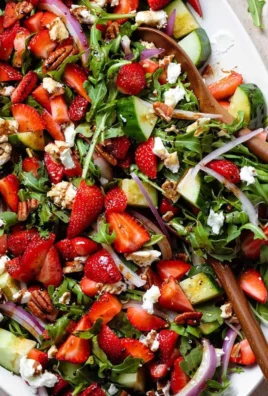 Fresh Strawberry Goat Cheese Salad with greens and dressing