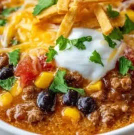 Bowl of creamy taco soup topped with cilantro and avocado