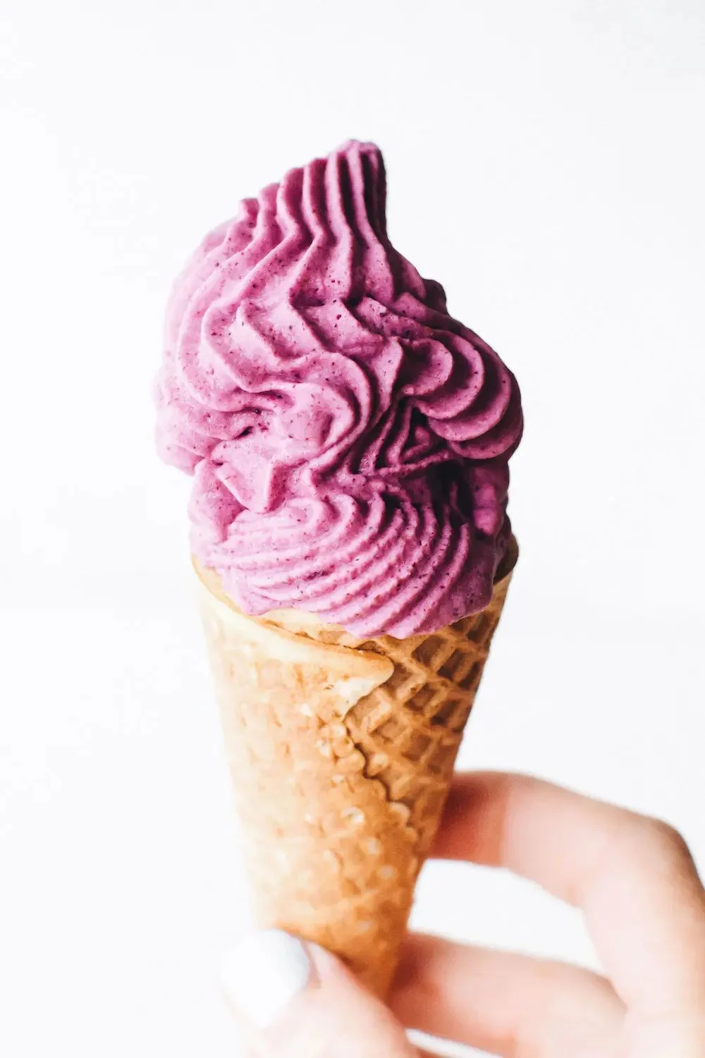 Delicious vegan blueberry frozen yogurt in a bowl garnished with fresh blueberries
